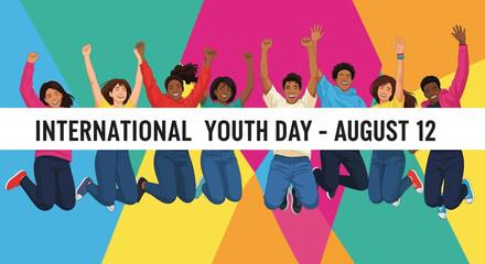 Joyful Diverse Youth Celebrating International Youth Day on August 12.