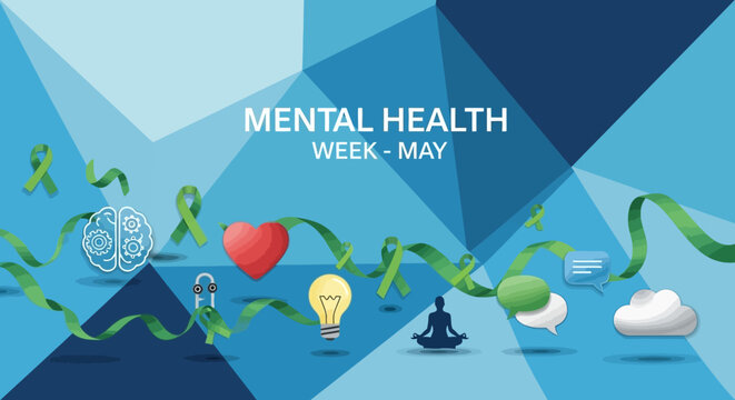 Mental Health Week in May awareness campaign vector illustration.