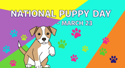 National Puppy Day Celebration with Adorable Dog and Paw Prints.