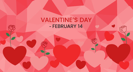 Valentines Day February 14th Celebration with Hearts and Roses.