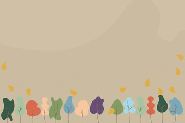 Autumn Minimal Landscape — Flat Trees and Falling Leaves Background