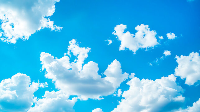 Cottony white clouds moving across clear blue sky, creating a feeling of freshness, peace, and natural beauty - Powered by Adobe