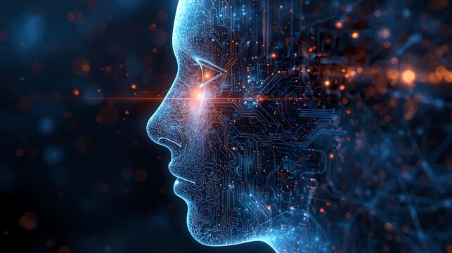AI Human Head Profile Digital Technology Future. - Powered by Adobe
