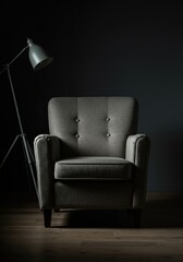 An empty, comfortable chair in a quiet room, subtly suggesting prolonged periods of inactivity and a lifestyle characterized by much stillness ,quiet ,workspace ,stillness