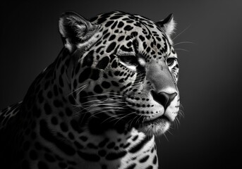 Naklejka premium High contrast black and white fine art portrait of a powerful wild jaguar
