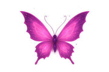 Pink glowing butterfly with fantasy wings and sparkling dust flying, magic insect symbol, transparent background