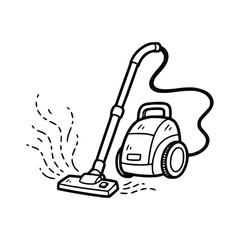 Illustration of a Vacuum Cleaner with Hose and Canister.