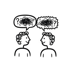Two people with confused thoughts communication breakdown misunderstanding or unclear conversation.