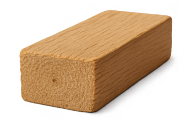 Wooden block highlighting natural wood grain texture and light brown color, isolated on a transparent background
