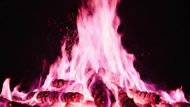 Fiery Pink Flames Dancing A Mesmerizing Display of Burning Logs, Pink Hue, and Heat