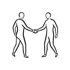 Two figures shaking hands symbolizing agreement and collaboration.