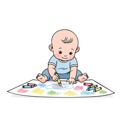 Little boy toddler playing with a colorful toy airplane on a small table at home during childhood fun and education