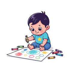 Creative little boy and girl children drawing with colorful pencils on paper for school education fun