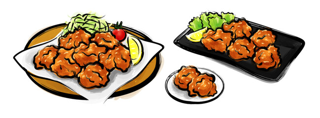 からあげの筆書き墨絵ベクターイラスト