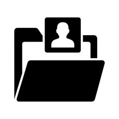 Black icon of an open folder with a user profile silhouette on top