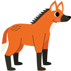 Cartoon Illustration Of A Maned Wolf Standing On A Transparent Background With Orange Fur Black Legs And White Tail Tip