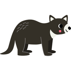 Fototapeta premium Cartoon illustration of a small black Tasmanian devil standing on a transparent background with a white chest and pink cheeks