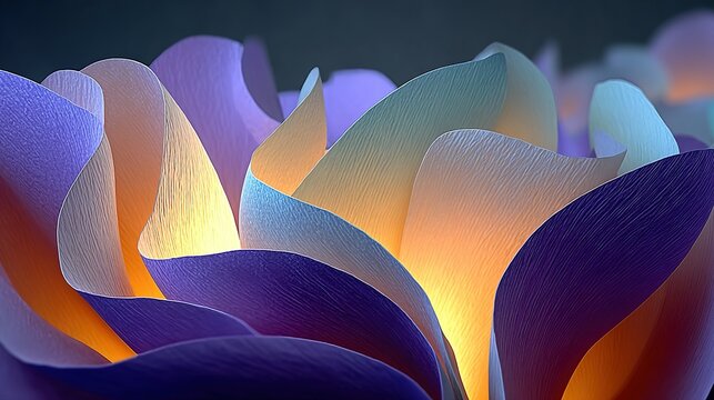 Abstract flower petals in purple yellow and white create a soft glowing effect.