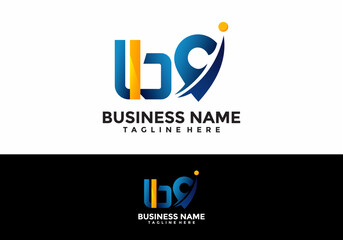"LbG" Lettermark Logo Design Featuring a Stylized 'G' Location Icon Pin with Integrated Swoosh Element and Orange Dot Accents, Presented in Blue and White Color Variations for Business Branding