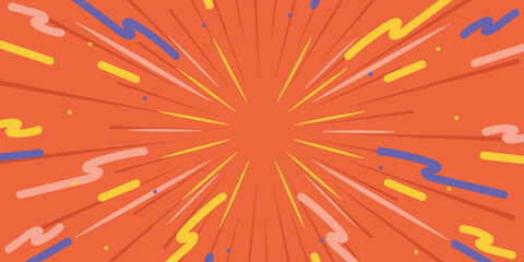 Orange Explosion Background with Yellow and Blue Abstract Dynamic Lines