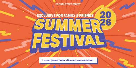 Summer Festival Exclusive Invitation Banner with Orange Dynamic Pop Art Background with Editable Text