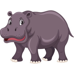Cartoon Hippo With A Friendly Expression And Open Mouth Standing On A Transparent Background