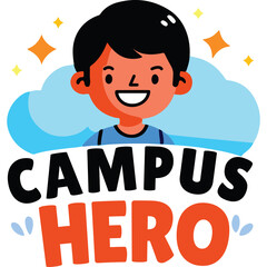 Cartoon Illustration of a Cheerful Young Boy Smiling Underneath a Bright Starry Sky And Clouds With The Words 