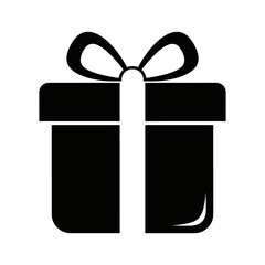 Black silhouette of a gift box with a ribbon and bow, isolated on a