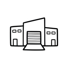 Simple Line Drawing of a Modern Industrial Building.