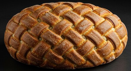 Artisanal bread with a beautifully woven crust pattern, resembling intricate wickerwork. Perfect for rustic culinary themes and baking ,breakfast ,kitchen ,staple