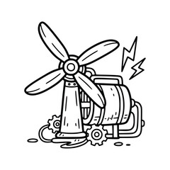 Steampunk Wind Turbine Generator with Gears and Electrical Sparks.