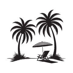 Simple Palm Tree Silhouette on Exotic Island Vector Logo