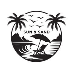 Sun & Sand Tropical Paradise Circular Badge Vector