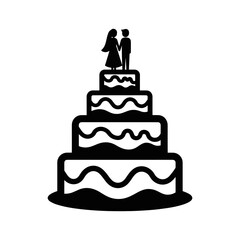 Silhouette of a bride and groom on top of a multitiered wedding cake