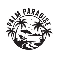 Palm Paradise Tropical Circular Badge Vector Logo