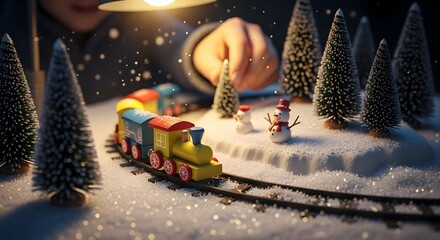 Cozy Miniature Christmas Train Scene with Snow and Pine Trees