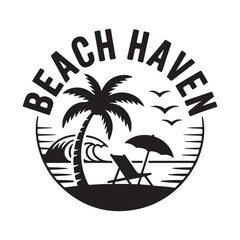 Beach Haven Tropical Paradise Circular Badge Vector