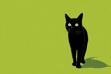 Obraz premium Minimalist Cat Silhouette Design green Background