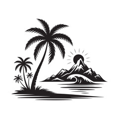 Minimalist Tropical Island Silhouette Vector Graphic Logo