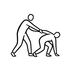 Line art illustration of a person pulling another person forward.