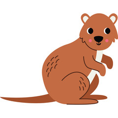 Cartoon Quokka with Brown Fur and Pink Cheeks on a Transparent Background