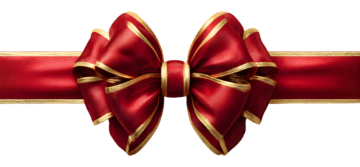 red ribbon and bow with gold for Christmas, vector illustration