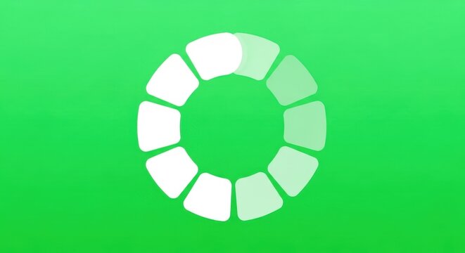 Circular Loading Icon: Simple White Circular Progress Bar or Loading Icon Rotating on a Bright Green Background for Website and Application Interface