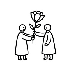 Two Figures Exchanging a Flower in Simple Line Art.