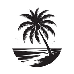 Island and Palm Trees Silhouette Vector Icon Graphic
