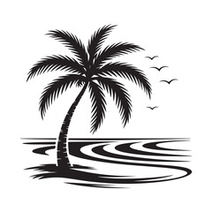 Minimalist Tropical Palm Tree Silhouette Vector Icon