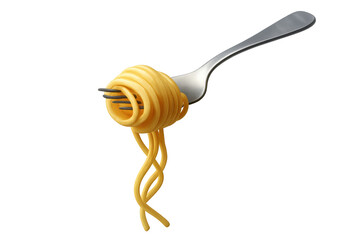 Spaghetti noodles twirling on a fork, ready for eating, a classic italian pasta meal on a transparent background