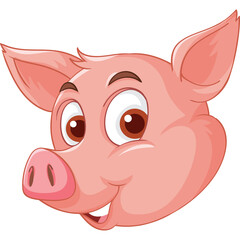 Cartoon Pig Head Portrait With Pink Skin And Brown Eyes Smiling With Happy Expression On Transparent Background