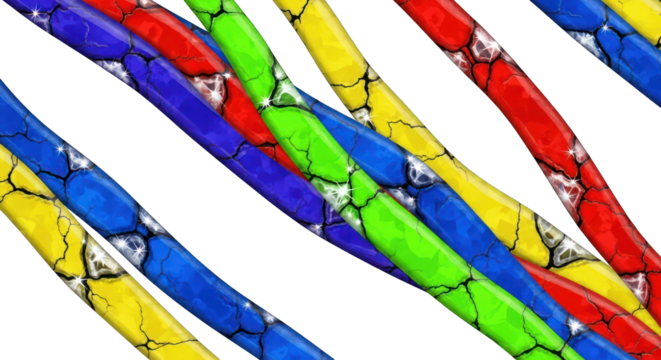 Vibrant Primary Colored Cords with Cracked Texture.
