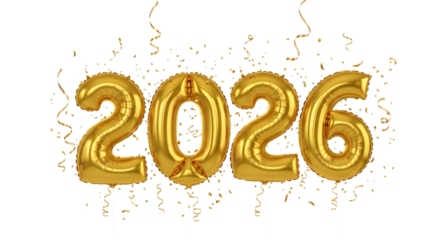 Golden 2026 number balloon for new year celebration